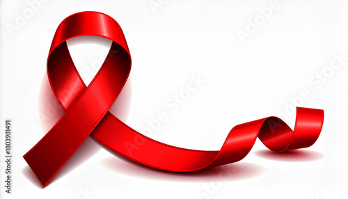 Elegant Red Ribbon Symbolizing Awareness, Hope, and Support, Isolated.