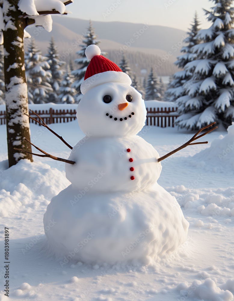 Obraz premium Happy funny marshmallow snowman are having fun in snow merry christmas banner snowman christmas holiday decoration winter season cute snow
