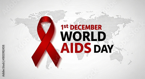 Symbolic Red Ribbon for World AIDS Day, Elegant Silk Texture, Isolated.