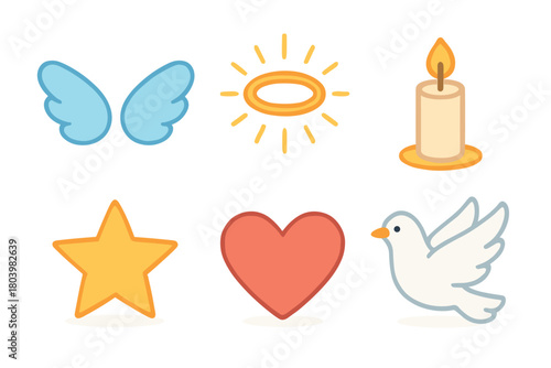 Spiritual symbols collection for inspiration and decoration needs. Set of 6 vector illustration