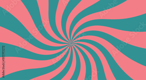 Hypnotic swirl pattern with alternating teal and salmon pink lines radiating from a central point, creating a dynamic and visually engaging abstract background.