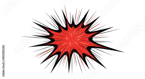Dynamic comic book explosion effect with sharp red and black bursts radiating outwards, ideal for action scenes and impact illustrations.