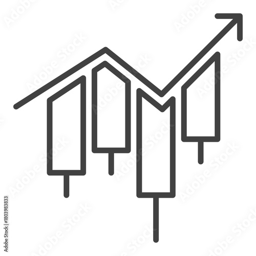 Trading Analysis vector Candlestick Chart with arrow icon or sign in outline style