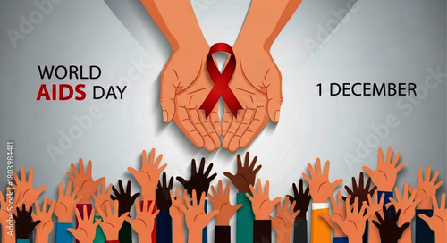 Two Hands Holding Red Ribbon Symbolizing World AIDS Day Awareness and Support