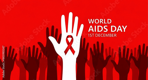 Symbolic White Hand with Red Ribbon Representing World AIDS Day Awareness