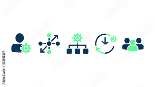 Set of icons representing business process, workflow, and team management, isolated on
