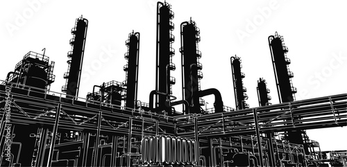 Chemistry or oil refinery plant. Vector silhouette of an industrial object for advertising and presentation purposes. EPS version.