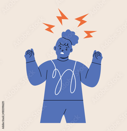 Girl tantrum and scream loud. Colorful vector illustration