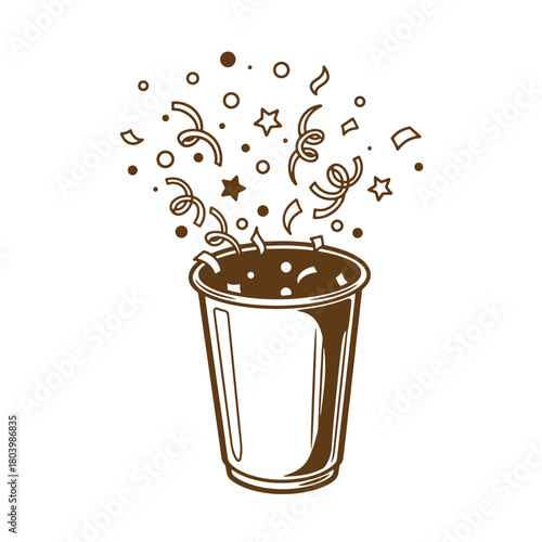 Vintage sketch illustration of a party popper with confetti and celebration elements