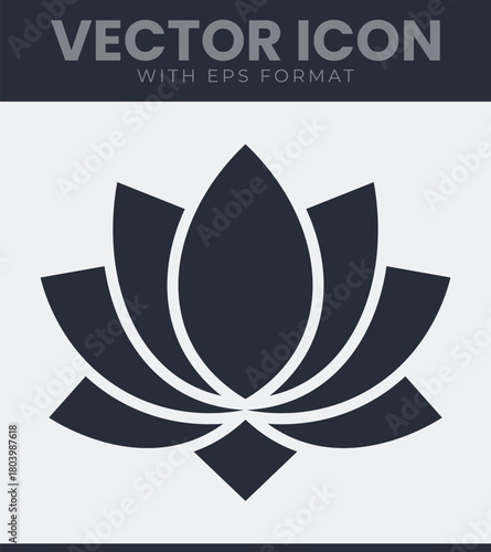 Stylized vector lotus flower icon, traditional symbol of purity, beauty and spiritual enlightenment for modern design illustration