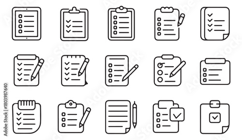 Minimal document, approval form and task list icons for business and planning tools