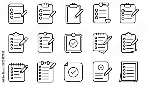 Clipboard and checklist vector symbols for project management and workflow organization