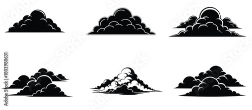 Set of clouds vector collection, weather sky graphic, isolated digital element, cloud computing icon variety, fluffy nature atmosphere illustration, storage technology, background pack