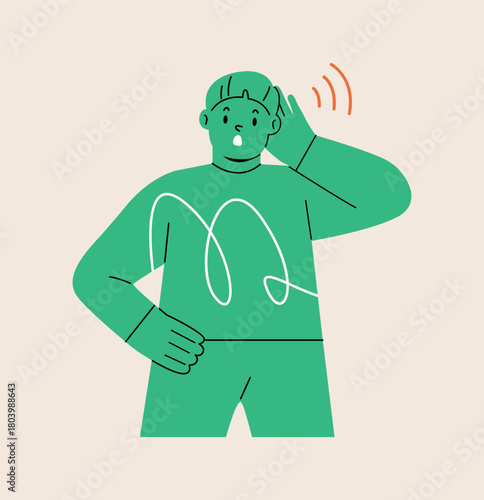 Boy listening. Positive emotions. Colorful vector illustration