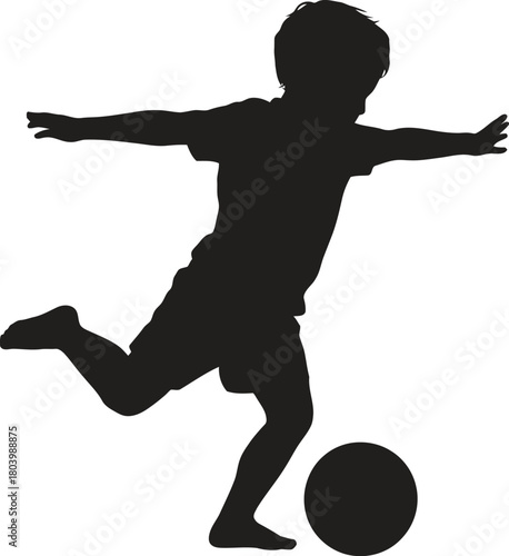 Kid Playing Football Silhouette Kicking Ball – Child Sports Vector Art