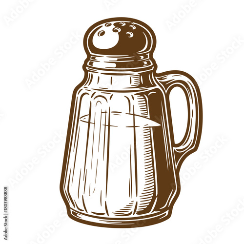 Vintage sketch illustration of a salt shaker with a handle and sprinkling holes design