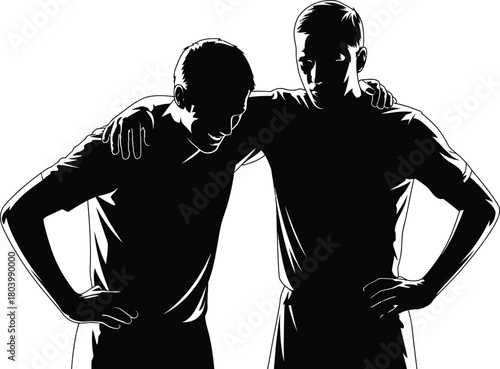 Two Teammates Silhouette with Arm Support – Sports Brotherhood Illustration