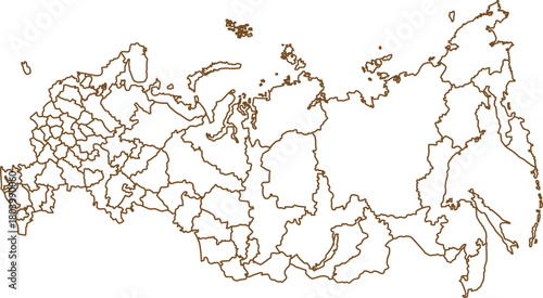 Russia outline map with administrative boundaries in brown vector illustration