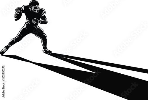 American Football Player Silhouette in Wide Stance with Long Shadow – Sports Vector Art