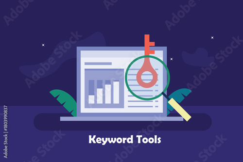 Business using keyword tool to conduct keyword research, evaluate keyword competition label and estimated traffic volume