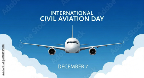 Frontal View of a White Passenger Airplane Flying in a Blue Sky with Clouds.