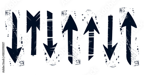 Distressed hand-drawn arrows pointing up and down with grunge texture, representing direction, choice, or movement on a transparent background