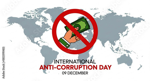 Anti-Corruption Day: Hand with Money Crossed Out in Red Circle