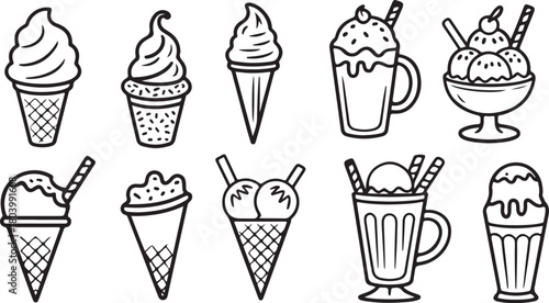  Hand Drawn Ice Cream Cones, Sundaes, and Milkshakes