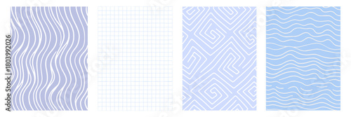 Blue graphic pattern collection. Fluid contour lines, geometric grids, and soft organic shapes dynamic and modern aesthetics for creative projects, prints and digital design resources