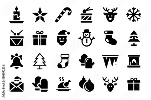 Christmas decorations Vector Illustration Icon Set