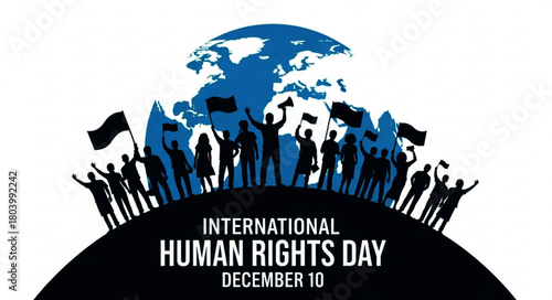 International Human Rights Day Silhouette Illustration with Globe and Protesters