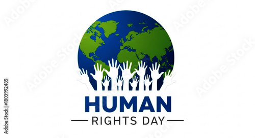 Symbolic Illustration of Human Rights Day with Earth and Raised Hands.