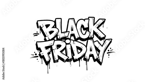 Black Friday graffiti style text art in bold white and black lettering, perfect for sales, promotions, and marketing materials