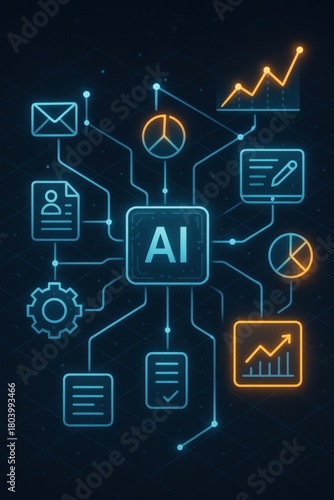 marketing automation workflow performance concept. Digital illustration representing AI connectivity and data flow.