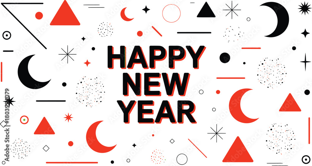 Obraz premium Vibrant happy new year celebration illustration with confetti balloons champagne and festive party elements in bright colors