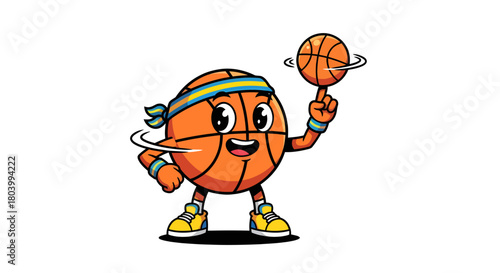 Cartoon Basketball Character Spinning a Ball on Finger
