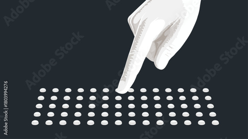 High-contrast monochrome illustration of a fingertip reading Braille dots, ideal for powerful accessibility and inclusion awareness presentations.