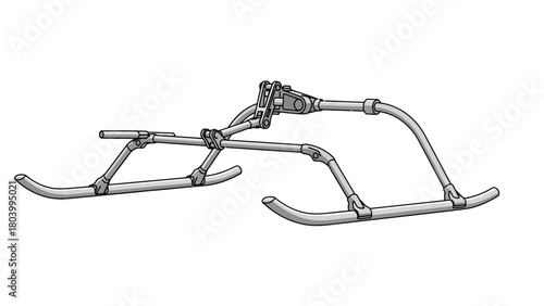3D model of a metallic skid landing gear assembly