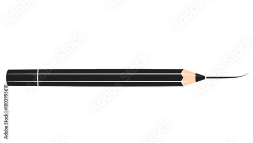 A black pencil with a sharpened tip and a curved graphite line extending from it