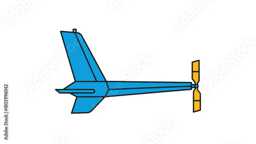 A blue and yellow aircraft with a propeller at the rear