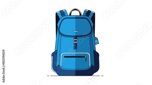 A blue backpack with a front zipper pocket