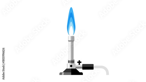 A Bunsen burner with a blue flame on a white background