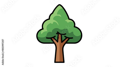 A cartoon tree with green foliage and a brown trunk