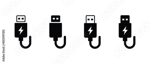 USB charging cables set with lightning bolt icon