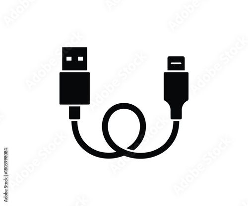 Vector usb typec cable isolated on white background for data transfer