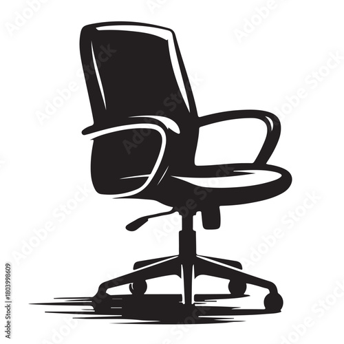 Office chair with armrests isolated on white background in black silhouette for comfortable work and long hours sitting