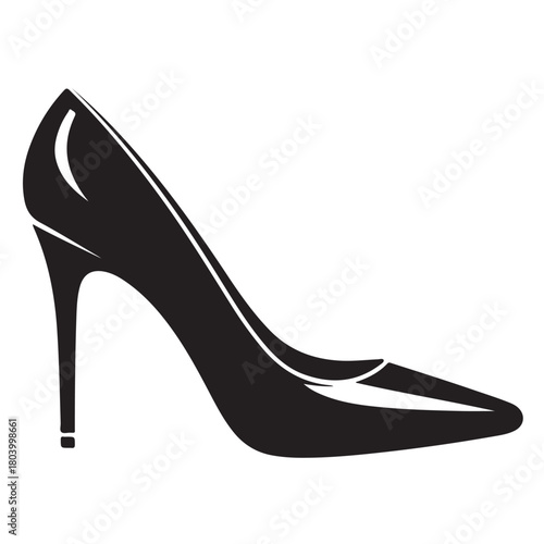 Elegant black high heel shoe silhouette isolated on white background for fashion and style concepts and design ideas