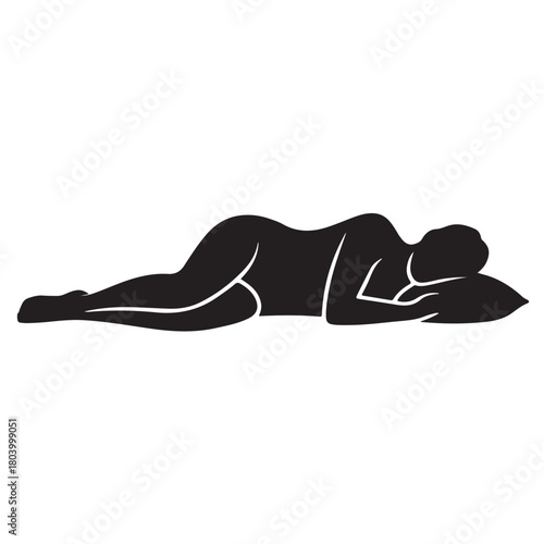 Silhouette of a woman sleeping on her side on a pillow isolated on white background, a peaceful and restful pose