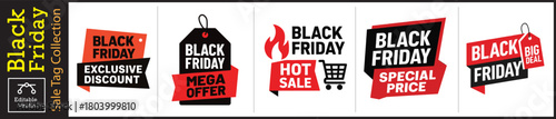Grab Black Friday sale tags collection for your marketing campaign with special discount and mega offers to boost sales and attract customers now