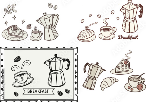 Hand-Drawn Breakfast Coffee Doodle Set – Vintage Cafe Menu Vector Illustration